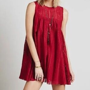 Free People Raspberry “Tu Es La” Lace Mini Dress